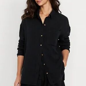 Crinkle Gauze Loose Button Down Shirt XL  Tall